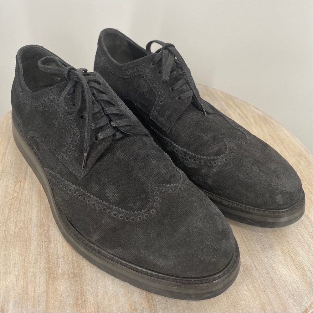 Vince Men’s Stamped Suede Pryce Wingtip Oxford Shoes Charcoal Size 8.5 - Picture 4 of 11